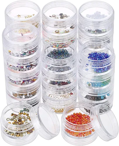 Miniatura 11 de Hipiwe Paquete de 2 tarros redondos de plástico transparente con 5 ranuras, organizador de accesorios para manualidades, caja organizadora de joyas