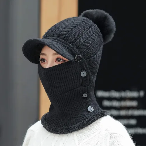 Miniatura 25 de HUAMULAN Gorro de invierno de una pieza para mujer, pasamontañas de forro polar, pasamontañas, máscara facial, bufanda, orejeras, esquí, nieve