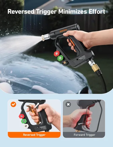 Miniatura 2 de AstroAI - Pistola de lavado a presión corta con giratorio, pistola de lavado eléctrico con entrada de conexión rápida de 3/8 pulgadas y salida