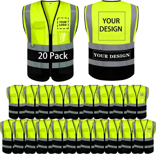 Miniatura 11 de Chaleco de seguridad con logotipo personalizado de alta visibilidad, chaleco reflectante clase 2, ropa de trabajo de construcción con 5 bolsillos