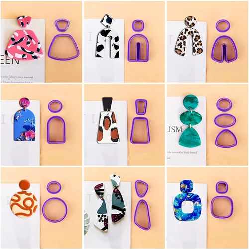 Miniatura 4 de DIYOOHOMY 18 piezas de cortadores de arcilla polimérica y lámina dorada, fabricación de arete de arcilla, kit de joyas, moldes de herramientas