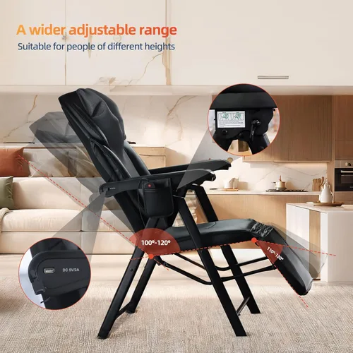 Miniatura 4 de Silla de masaje eléctrica plegable con calor, Shiatsu, amasamiento, vibración, relajación de cuerpo completo, respaldo ajustable y altura