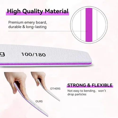 Miniatura 2 de 24 limas de uñas de grano 100/180 para mujeres, de doble cara, para manicura y pedicura, herramientas de manicura y pedicura para uñas naturales