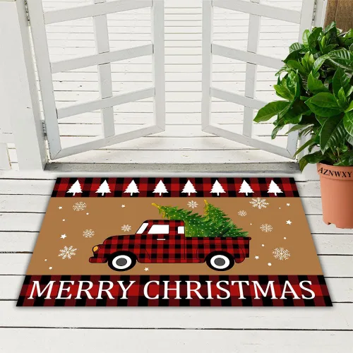 Miniatura 4 de AZNWXY Tapete de puerta de búfalo de Navidad – Felpudo de Navidad Felpudo de Navidad Felpudo de bienvenida de Navidad a cuadros Tapete de árbol