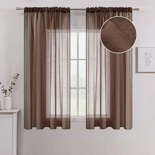 Miniatura 22 de MIULEE Cortinas semitransparentes 24 pulgadas de largo 2 paneles para ventana de cocina sobre el fregadero, cortinas cortas pequeñas de café