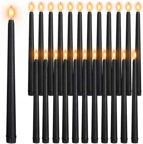 Miniatura 20 de Macarrie 24 Paquetes de Velas Cónicas Sin Llama Operadas con Batería Falsas de 11 Pulgadas de Largo Luz de Vela LED Sin Llama Parpadeantes Cónicas