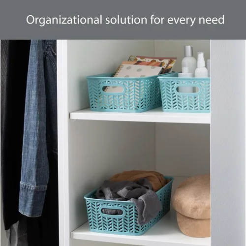Miniatura 4 de Simplify Paquete de 3 cestas de almacenamiento pequeñas en espiga, dimensiones: 10 x 8 x 4 pulgadas, diseño de espiga, peso ligero, ideal para baño