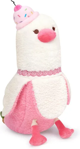 Miniatura 13 de PEACH CAT Peluche de pato de plátano con moño, peluche romántico de 12 pulgadas, almohada de felpa para abrazar, regalo de peluche para novia, Arco