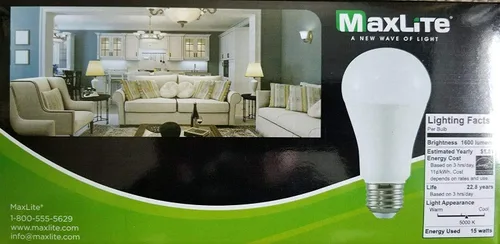 Miniatura 2 de Maxlite Paquete de 4 bombillas LED regulables A19 de 100 W, luz diurna 5000 K, color blanco