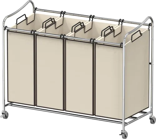 Miniatura 11 de Simple Houseware - Carro rodante clasificador de ropa sucia de 3 bolsas Plata