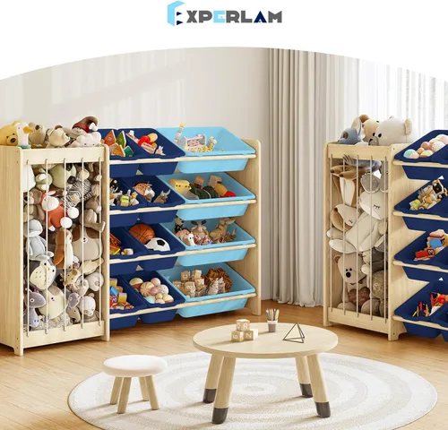 Miniatura 7 de EXPERLAM Organizador de Almacenamiento de Juguetes para Niños, 2 en 1 Almacenamiento de Animales de Peluche y Organizador de Juguetes con 12