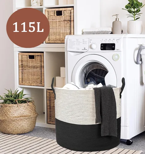 Miniatura 2 de Cestas de almacenamiento extra grandes de 21 x 18 pulgadas, cestas de cuerda ecológicas con tapa, cesta de manta para sala de estar con tapa, cestas