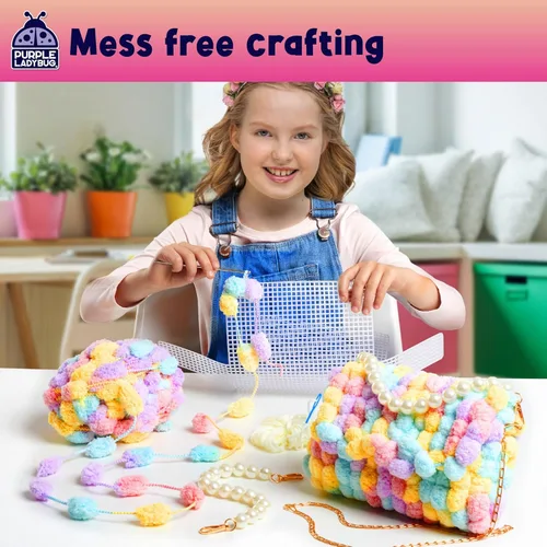 Miniatura 4 de PURPLE LADYBUG Haz tu propio kit de manualidades con pompones para niñas de 8 a 12 años, regalos para niñas de 6 a 12 años, kit de costura
