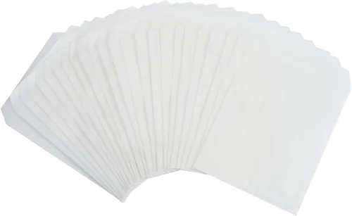 FOCCIUP 100 bolsas de papel planas pequeñas de 3 x 5 pulgadas, tamaño pequeño, bolsas de vidrio semitransparentes para recuerdos de fiesta Blanco