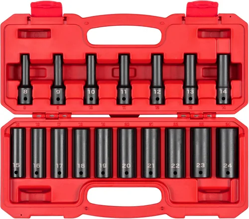 TEKTON Juego de dados de impacto de 12 puntos de 1/2 pulgada de profundidad con funda, 17 piezas (0.315-0.945 in) | SID92339