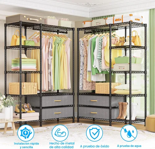 Miniatura 3 de Ulif F3 Perchero de Servicio Pesado (con cajones de tela), percheros independientes para colgar ropa, sistema organizador de armario ajustable