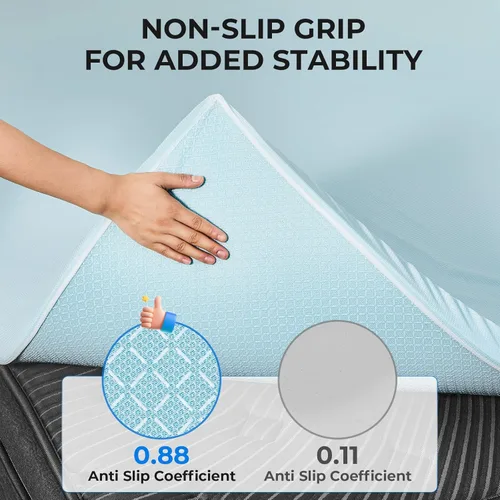 Miniatura 3 de OhGeni - Cubrecolchón de espuma viscoelástica de 2 pulgadas con funda, funda de cama suave con base antideslizante, mejorado con gel refrescante