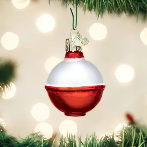 Miniatura 2 de Old World Christmas Adorno de cristal soplado de pesca Bobber para árbol de Navidad, decoración navideña artesanal, colección de pescadores