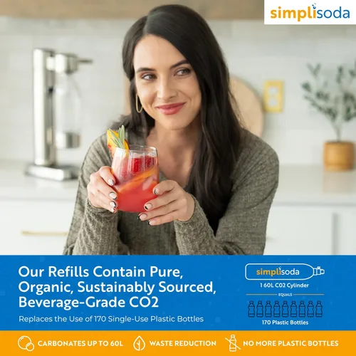 Miniatura 5 de Simpli Soda Cilindros de recipiente de CO2 de 60 litros, compatible con Sodastream BLUE atornillado, Ninja Thirsti, Philips y más, máquina de Azul