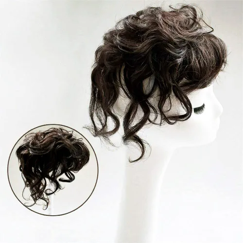 Miniatura 2 de Tupé corto de cabello humano para mujer, con cierre rizado, peluca de cabello natural, con clip, tejido natural, reemplazo de peluca, para línea