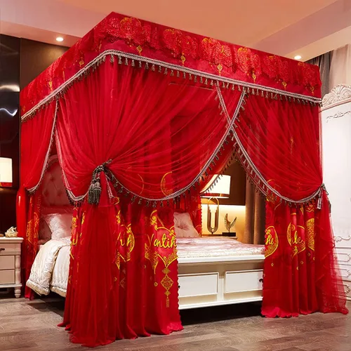 Miniatura 23 de Dosel de cama de 4 postes de esquina de princesa y bonita mosquitera para cama de niñas, dormitorio de adultos, habitaciones de niños; red
