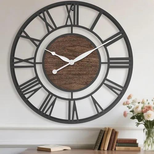 Miniatura 10 de Pytha Sight - Reloj de pared grande para sala de estar, de 16 pulgadas, moderno, industrial, decorativo, de metal, silencioso, funciona con Negro
