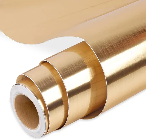 Prime Vinyl Vinilo permanente, vinilo dorado cepillado compatible con máquina de corte, rollo adhesivo metálico de 12 pulgadas x 10 pies para tazas,