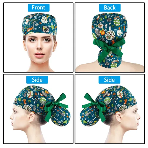 Miniatura 2 de Gorras médicas para mujer, gorras para enfermeras, gorra de trabajo ajustable, bolsa de cola de caballo, sombreros con lazo en la espalda