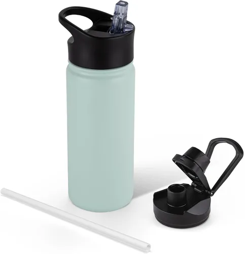 Miniatura 50 de Botella de agua aislada de 64 onzas con tapas de pajita y boquilla, jarra de agua de acero inoxidable de medio galón con mango de paracord, vacío
