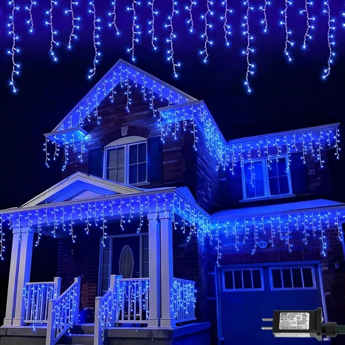 Miniatura 11 de QITONG - Tira de luces de carámbanos rojas y blancas para exteriores, 33 pies con 400 LED, 8 modos, alambre transparente, luces de Navidad