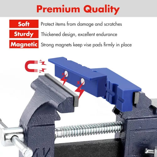 Miniatura 5 de WORKPRO 2 pares de almohadillas para mordazas de tornillo de banco de 4-1/2", fundas protectoras magnéticas de TPU para mordazas de tornillo