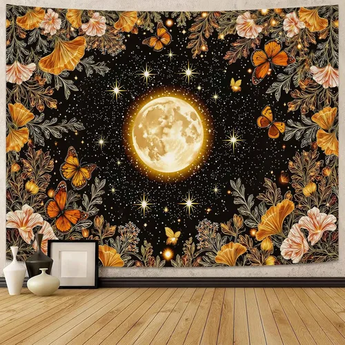 Miniatura 20 de Kanuyee Tapiz Floral de Luna Tapiz de Flores para Dormitorio Tapices Bohemios para Colgar en la Pared Estético para Dormitorio y Sala de Estar Luna