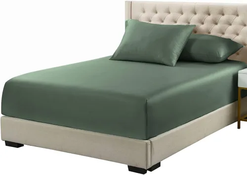 Sábana bajera de 600 hilos, viscosa de bambú tamaño individual extra larga XL, color verde azulado