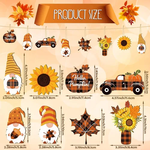 Miniatura 3 de Weysat 24 adornos de otoño para árbol de Acción de Gracias, gnomos de madera, adornos colgantes de gnomos de girasol, decoración de madera