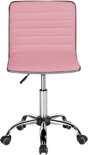 Topeakmart Sillas ergonómicas de oficina sin brazos acanaladas con respaldo bajo en color rosa, silla giratoria ajustable con soporte lumbar para