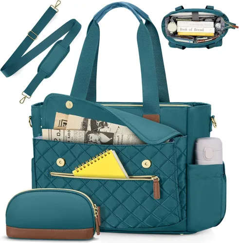 Miniatura 10 de RAINSMORE Bolsa de mano para profesores de 15.6 pulgadas para laptop para mujeres con bolsa pequeña, bolsas de trabajo, bolsa de enfermera, maletín