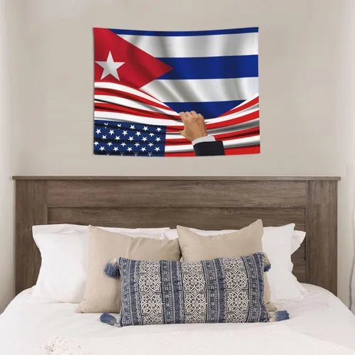 Miniatura 5 de Tapiz decorativo para pared, diseño de bandera estadounidense y bandera de Cuba, manteles de arte hippie de 29 x 37 pulgadas para dormitorio, sala