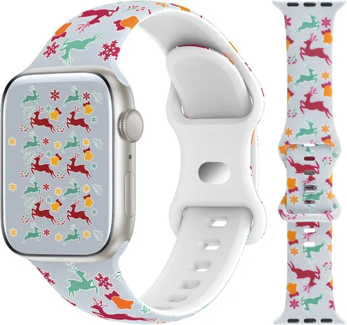 Correas de silicona navideñas compatibles con Apple Watch Band de 1.496 in, 1.575 in, 1.614 in, 1.654 in, 1.732 in, 1.772 in, correa suave impresa