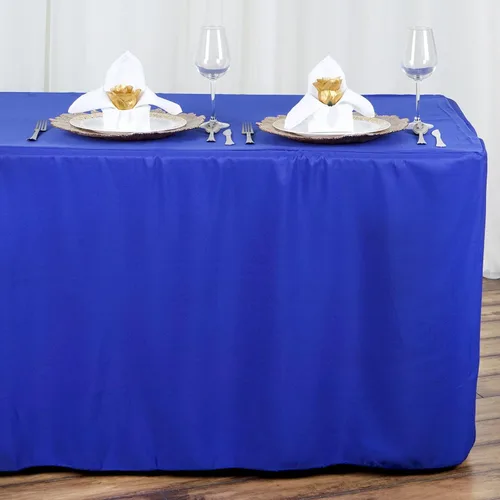 Miniatura 3 de BalsaCircle Mantel de poliéster ajustado beige de 8 pies para bodas, fiestas, eventos, mantelería