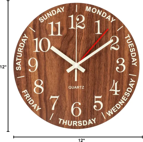 Miniatura 8 de BEW Reloj de día de la semana para personas mayores, pequeños relojes de pared que funcionan con pilas, silencioso, sin tictac, reloj analógico