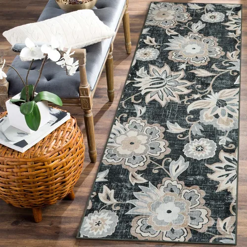 Miniatura 52 de Beeiva Alfombras florales de entrada, lavables para interiores, ultra fina, de 2 x 3 pies, antideslizante, para cocina, tapete de cachemira suave