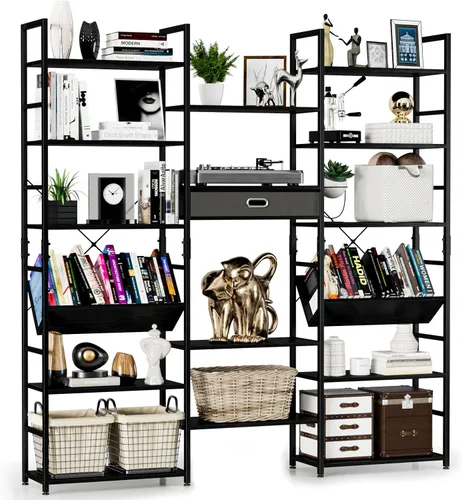 Miniatura 13 de NUMENN Estantería Triple Ancha de 5 Niveles, Estantes de Libros Ajustables de Estilo Industrial Rústico, Librerías y Estanterías Modernas Muebles