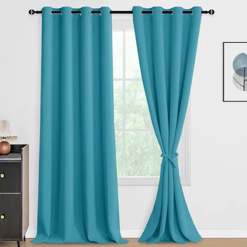 Miniatura 44 de DWCN Cortinas 100% opacas de 84 pulgadas de largo para dormitorio con forro negro, paneles de cortina de ventana de doble capa con aislamiento Azul