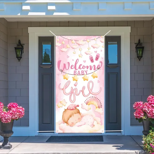 Miniatura 4 de Cartel de bienvenida para puerta de bebé, decoración de baby shower para niñas, letrero de puerta, fondo de fotografía de fiesta de revelación