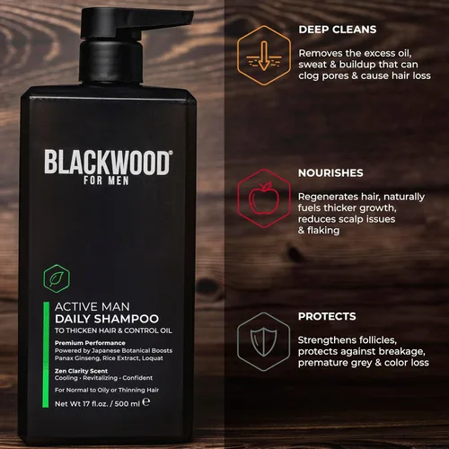 Miniatura 5 de BLACKWOOD FOR MEN Active Man Daily Shampoo - Champú espesante y aclarante para cabello o cuero cabelludo normal a graso - Combate la pérdida