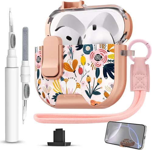 Miniatura 40 de Funda para AirPods Pro 3 con cerradura, textura de piel TPU duradera, antipérdida y a prueba de golpes, accesorios con kit de limpieza en llavero