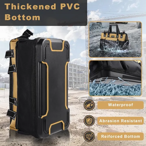 Miniatura 5 de Bolsa de herramientas grande de 20 pulgadas para hombres, resistente, bolsa de taladro, organizador de bolsa de herramientas, boca ancha