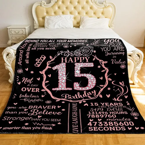 Miniatura 2 de Manta de 15 cumpleaños para niñas, ideas de regalo de feliz cumpleaños 15 para ella, regalos de 15 años para hija, hermana, mejor amiga, manta suave