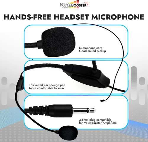 Miniatura 6 de Voicebooster Speak Out Micrófono de auriculares ligero ajustable con control de retroalimentación, enchufe de 0.138 in para amplificadores de voz