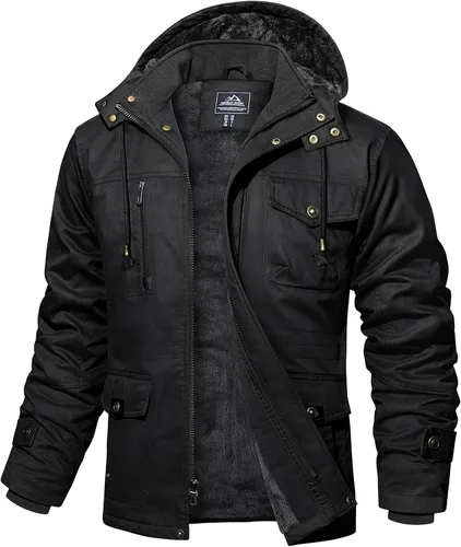 Miniatura 14 de MAGCOMSEN Chaqueta de invierno para hombre, con forro polar de algodón, chaquetas cálidas para trabajo, abrigos militares con 6 bolsillos